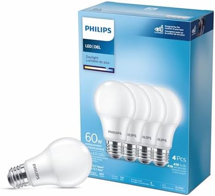 Philips 463398 Led 60W A19 Daylight Non Dimmable(5000K)-4 Count