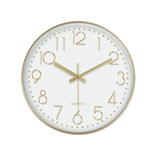 SURPN väggklocka, tyst tickar inte, 25 cm små väggklockor, batteridriven dekorativ modern rund väggklocka för kontor, hem, badrum, kök, sovrum, skola, vardagsrum - champagneguld
