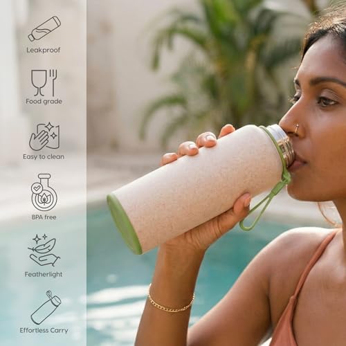 Image of Eha Earth Friendly Hydralife Water Bottle for Office & Schools | 600 ml Stainless Steel Water Bottle for Kids & Adults Made with Rice Husk | Bottle for Men, Women | Leak Proof | 1 Unit
