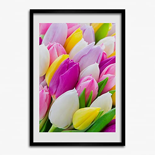 Cadre en bois Tulup 40x60 cm avec peinture de tulipes colorées