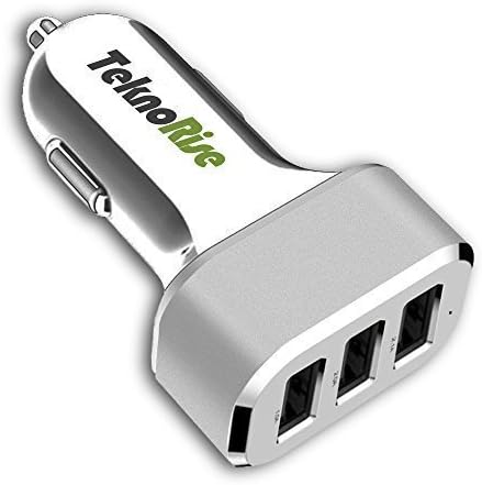 [Apple Certified Manufacturer] TeknoRise 5.1A 3-Port USB Portable Car Charger. High Speed Charging For iPhone, iPad, Android Samsung Galaxy, Note, Most Other Smartphones and Tablets. White&Silver