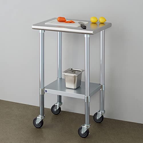 Image of ROCKPOINT Stainless Steel Table for Prep & Work with Caster Wheels 18x24 Inches, NSF Metal Commercial Kitchen Heavy Duty Table with Adjustable Under Shelf and Table Foot for Restaurant, Home and Hotel