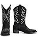 Bybmorto Black Cowboy Boots for Women Square Toe - Mid Calf Western Cowgirl Boots with Embroidery, Pull On Low Chunky Heel Fashion Footwear for Daily Casual Party Country Concert, Size US 9.5