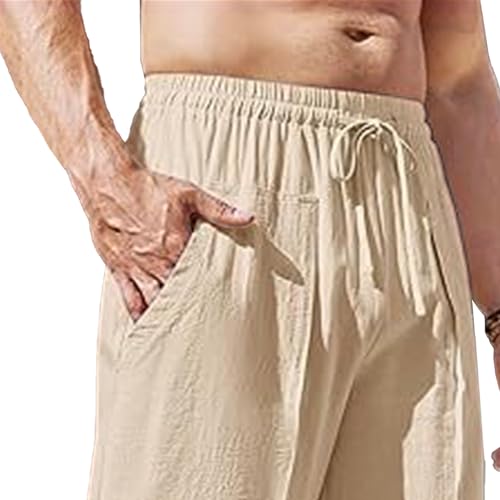 Pantalón para hombre de lino y algodón estilo casual miniatura 2