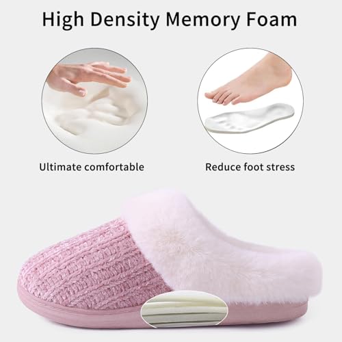 Evshine Women's Chenille Knit Fuzzy Slippers Memory Foam Warm House Shoes - Image 5