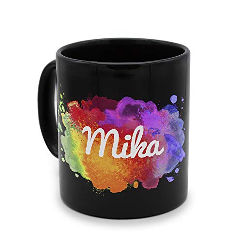 printplanet - Tasse Schwarz mit Namen Mika - Motiv: color paint - Namenstasse, Kaffeebecher, Mug, Becher, Kaffeetasse