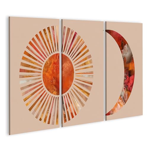 Tableau sur toile soleil lune triptyque pour decoration de salon
