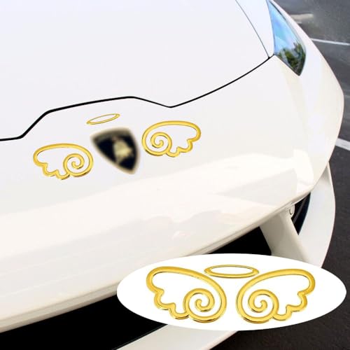 Image of 4 Pcs 3D PVC Angel Wings Car Decals, Self-Adhesive Angel Wing Car Sticker for Car Decoration Car Window (Gold)