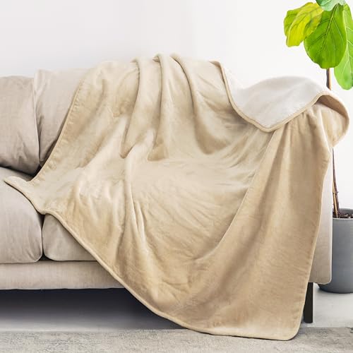 Dreamzie - wasserdichte Decke 127x152 cm - Hundedecke Sofa und Bett - Reversible Decke Wasserdicht aus Sherpa-Fleece – Waschbar – Beige
