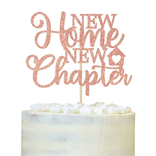 New Home New Chapter Cake Topper, For Our First Home, Welcome To Our Home, We Said Yes To The Address Party, House Warming Party Decorations Supplies Gift Rose Gold Glitter #TOP17