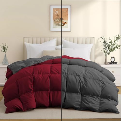 Image of Duel Tone Luxury Comfort 500 GSM Winter Comforter King Size 90 inchX106 inch - Heavy Winter Blanket 500 GSM Microfiber Fill - Duvet /Blanket King Size - Burgundy /Dark Gray Color
