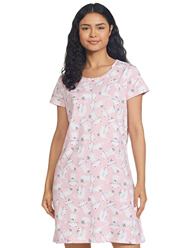 Image of Longies Women's Knee Length Knit Cotton Nighty Regular Nightgown (LGLKNWWV001 Pink010 L)