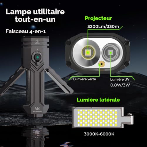 Wurkkos HD02 Lampe de poche 3200lm 4-en-1, USB-C, IPX6, EDC – vue 3