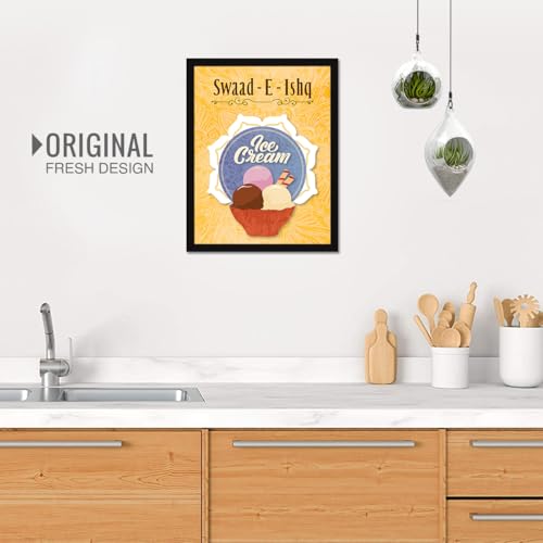 Image of Chaka Chaundh - ice cream wall art poster frame Sweets Mithai shop and confectionery store wall art framed quotes decor item - Restaurant cafe food Deserts poster frame decoration items - 14 X 11 inches