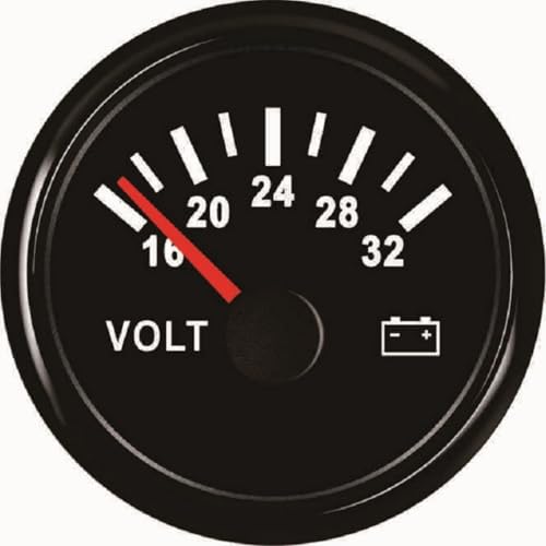 防水52mm電圧計、アラーム付き、赤色バックライト、8?16V、18?32V電圧、自動車、船舶、ボート、ヨット用12V24V 簡単なインストール(C,18-32V)