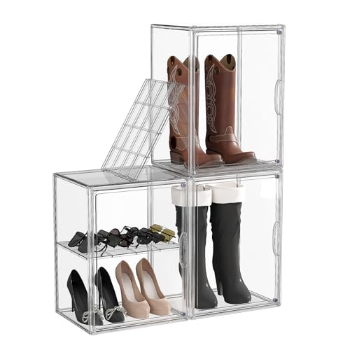 ZHAIXIAONIAN 3 Pack Boot Storage Organizer Tall Boots Boxes Clear Plastic Stackable Acrylic Boot...