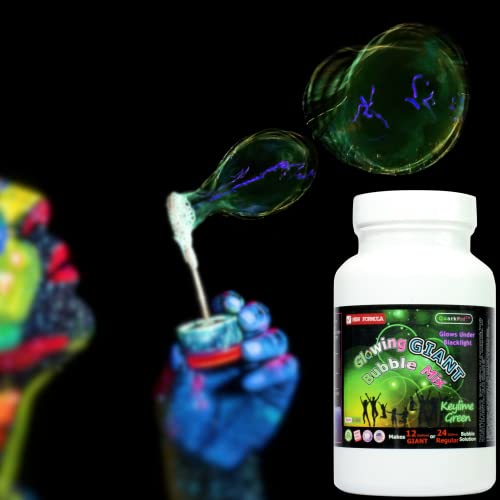 QuarkPod Black Light Glow Giant Bubble Mix - Make 12-24 Gallon Glow Bubble Refill Solution | Made in USA | Non Toxic Bubbles for Kids | Glow in The Dark Neon Party | for Any Bubble Machine (Green)