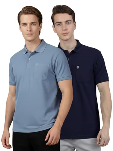 Image of Lux Cozi Men's Cotton Blend Polo T-Shirt with Chest Pocket | Collar T-Shirts for Men | Half Sleeves | Plain - Regular Fit (Pack of 2)