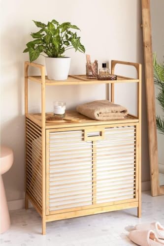 Digithome Bambu Xl Kirli Sepetli 2 Raflı Çok Amaçlı Banyo Düzenleyici Çamaşır Sepeti Organizer DB-0004