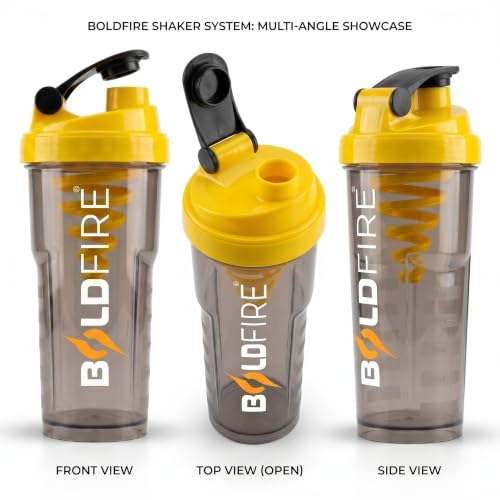 Image of Protein Shaker Bottle 700ml with Mixing Spring, Leakproof BPA-Free Gym Shaker Cup for Protein, Pre & Post Workout Drinks, Smoke Grey with Yellow Lid