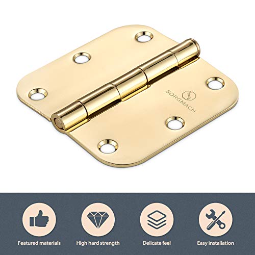 Door Hinges Polished Brass 3.5 Inch Interior Hinges 5/8" Radius - 18 Pack #TOP1