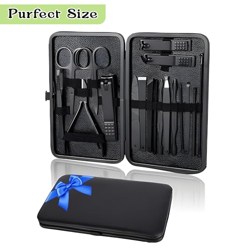 Image of Nail Cutter Set - 18 in 1 Manicure Pedicure Kit for Women, Complete Grooming & Pedicure Kit for Women and Men with Black Leather Travel Case, Perfect Gifts for Women - Wishkey