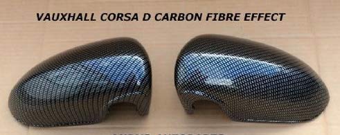 CORSA D 06 ONWARDS WING MIRROR COVERS PAIR IN CARBON FIBRE HYDRO-DIP.