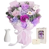 Preserved Flowers Bouquet, Flowers for Delivery with Bear, Real Touch Natural Dried Flowers That Last 1-3 Years, Birthday Gifts for Mom, Grandma, Wife, Girlfriend