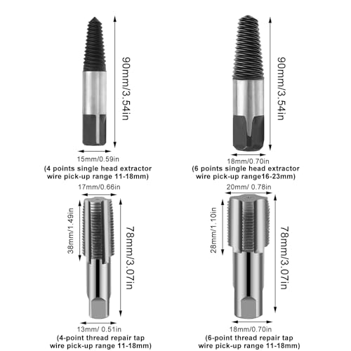 4 Stk Schraubenausdreher und Rohrgewindebohrer, 1/2 Zoll und 3/4 Zoll Rohrgewinde set Linksausdreher schraubenlöser profi für Wartungsarbeiten Ventil Wasserhahn Entfernen Beschädigter Schrauben