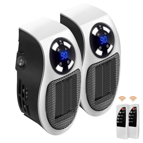 Top Heat Plug in Heater for Indoor Use, 2pc 350W Smart Space Electric Fan Heater Wall Outlet Electric Space Heater as Seen on TV with Adjustable Thermostat and Timer and Led Display for Office Dorm
