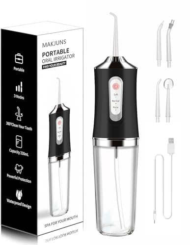 Somall Water Dental Flosser with 3 Modes 4 Jets Rechargeable IPX7 Waterproof for Travel Home Braces(Black)