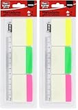 Fixo Notes - 30 Marcadores Adhesivos Colores Flúor con Regla 12cm, PET Tráslucido, Tamaño 38x50mm, Puedes Escribir con Lápiz y Boli, Resistentes al Agua, Perfecto Material Escolar (Paquete de 2)