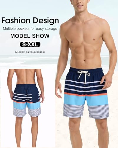 Image of Mens Swim Trunks with Compression Liner 2 in 1 Quick Dry Swimming Shorts Swimwear Bathing Suits with Pockets