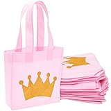 BLUE PANDA 24-Pack Princess Party Favor Bags - 6.5 x 7 x 2 in Pink Canvas Pouches - Reusable & Non-Woven Crown Treat Pouches - Bags for Princess Birthday Party Decorations