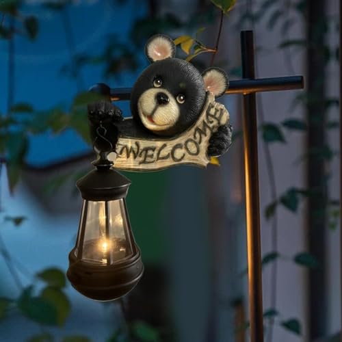 Lampes solaires décoratives étanches et statue d'ours noir pour cour