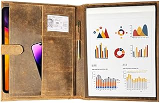 Handmade Top Grain Leather Business Portfolio by Rustic Town | Professional Organizer Men & Women | Durable Leather Padfolio with Sleeves for Documents and Notepad (Medium, Brown)