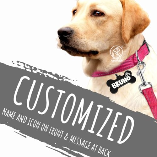 Image of PAWPRO HANDMADE Nylon Reflective Dog Collar With Customizable Bone-Shaped Tag Adjustable For Safety And Comfort, Fits 35-50 Cm Neck Black (Pink, Medium)