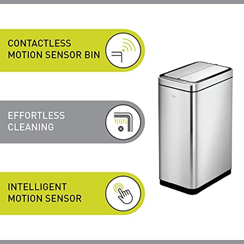 Eko Deluxe Phantom 45 Liter / 11.8 Gallon Touchless Motion Sensor Trash Can, 50 Liter Vertical, Brushed Stainless Steel Finish #TOP5