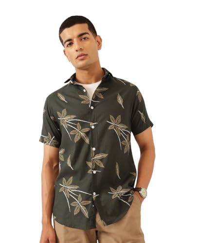 Image of Majestic Man Men's Slim Fit Pure Cotton Printed Casual Shirt - Short Sleeve | Premium Breathable Fabric | Modern Geometric Design