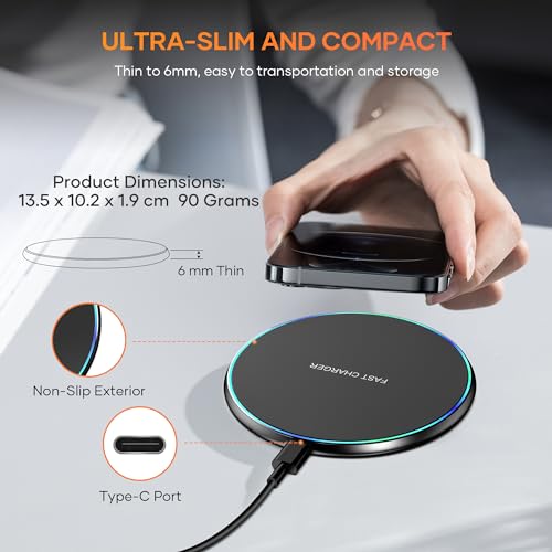 Cargador Inalámbrico, Wireless Charger Cargador iPhone Inalambrico para iPhone 15/14/13/12/11/8/Pro MAX/Mini/XR/X/Plus, Samsung Galaxy S22/S21/S20/S10, AirPods, Huawei, Xiaomi