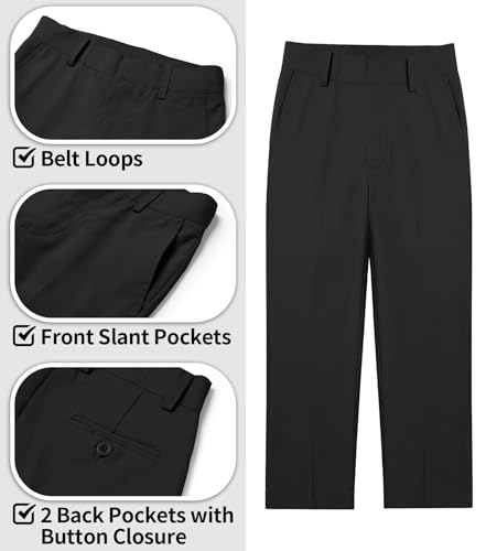 Image of QBK Boys Flat Front Dress Pants Uniform Pants Adjustable Waistband for Toddler to Youth with Pockets
