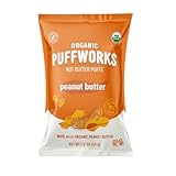 Puffworks Original Organic Peanut Butter Puffs, Plant-Based Protein Snack, Gluten- and Rice-Free, Vegan, Kosher, 1.2 Ounce (Pack of 12)