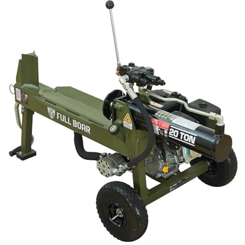 Full Boar 20 Ton Gas Log Splitter-Full Boar Engine 209cc, Auto-Return Control Valve, 10.5 GPM Two-Stage Pump, Specially Designed Wide-Angle Wedge, Heavy-Duty Push Design, Flat-Free Tires