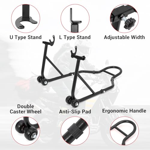 Motorcycle Stand Lift, 850lbs Front Rear Combo Stand Lift Stand, Front Wheel Fork Stand, Rear U+L Fork Swingarm Spool Stand, Universal Motorcycle Paddock Stand Wheel Lift Stand