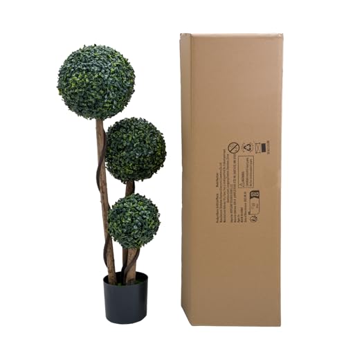 Artificial Topiary Ball Tree Indoor and Outdoor, 35 Inch Faux Boxwood Plants Topiary Triple Ball Tree Milan Grass Ball Trees for Porch or Garden Home Decor, 1 Pack