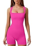 YIOIOIO Women's Workout Seamless Romper Yoga Ribbed Bodycon One Piece Square Neck Shorts Jumpsuit