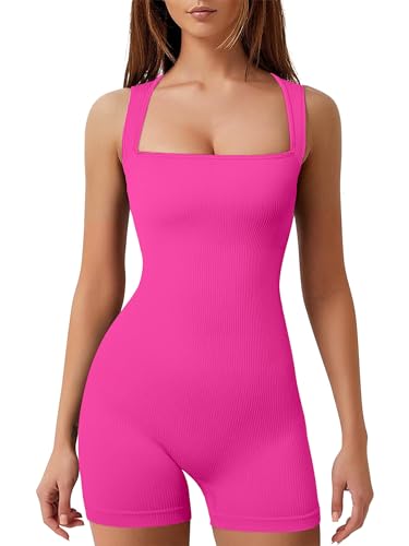 YIOIOIO Women's Workout Seamless Romper Yoga Ribbed Bodycon One Piece