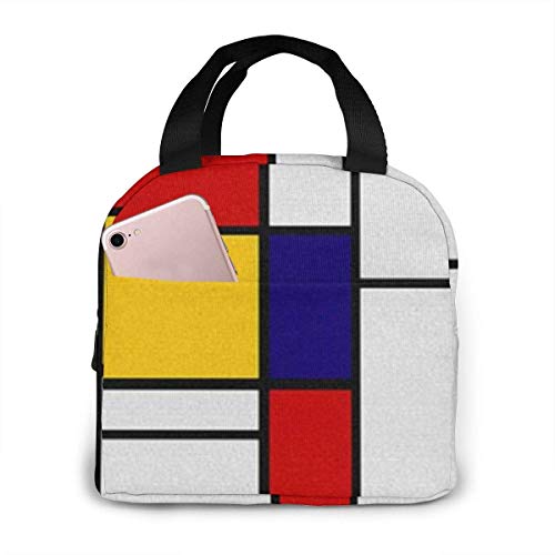 huatongxin Mondrian - Borsa termica portatile, impermeabile, per il pranzo, con cerniera, per alimenti, per conservare il pranzo, 4 ore e tasca frontale