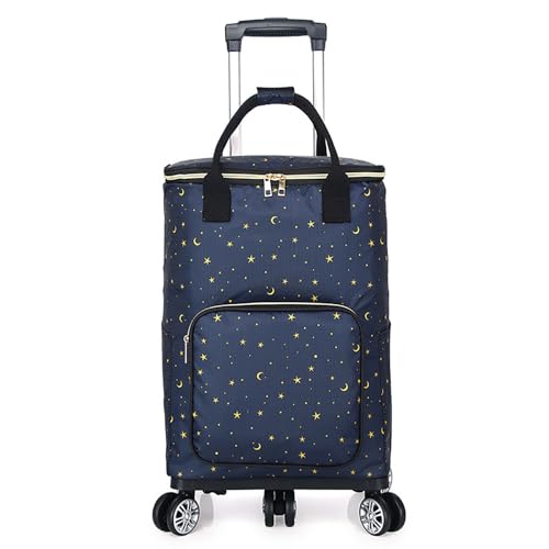 SXRLOZ Einkaufstrolley mit Rädern - Faltbar - Leichter tragbarer Metallwagen 35L, integrierte abnehmbare wasserdichte Tasche für Einkauf, Camping, Reisen(Blue)