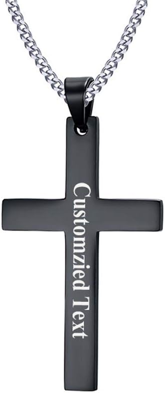 SinobearCustom Personalized Cross Necklace Stainless Steel Pendant for Men Women (Black)